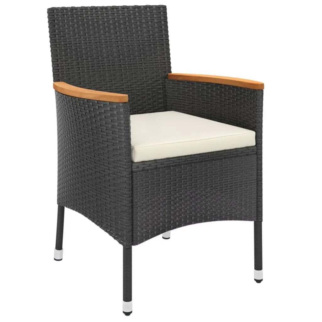 Outdoor Furniture Set 5 Piece Black PE Rattan Chairs with Cushions and Table