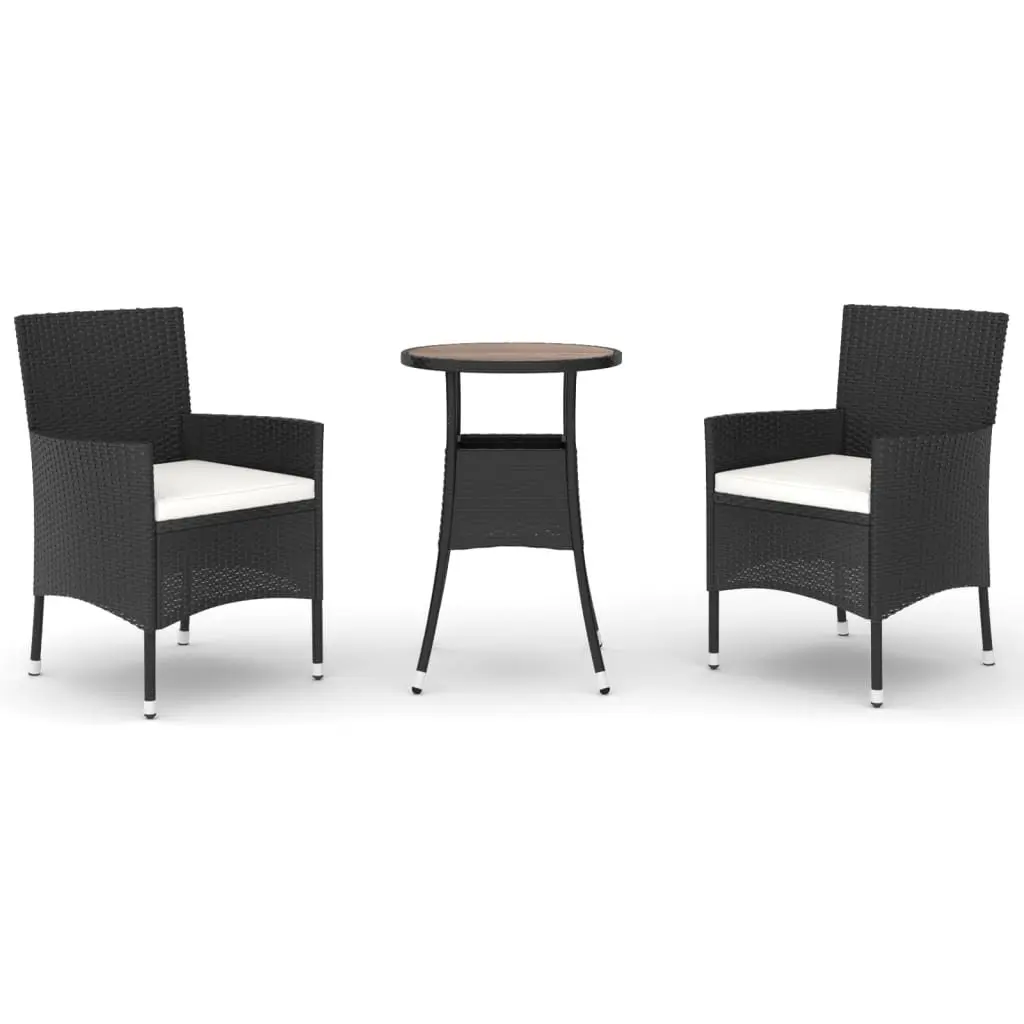 Garden Bistro Set PE Rattan 3 Piece Outdoor Furniture Black Chairs Table
