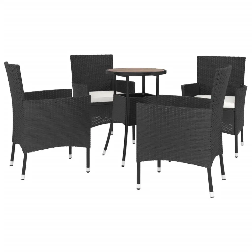 5 Piece Garden Bistro Set Black Poly Rattan Outdoor Furniture with Cushions