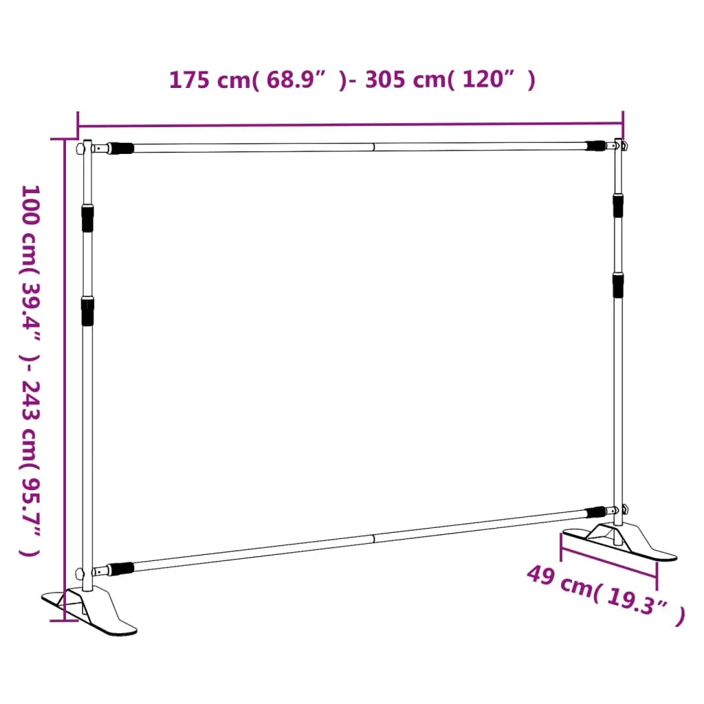 Backdrop Stand Steel Adjustable 175-305 cm Width 100-243 cm Height Black 2 Piece