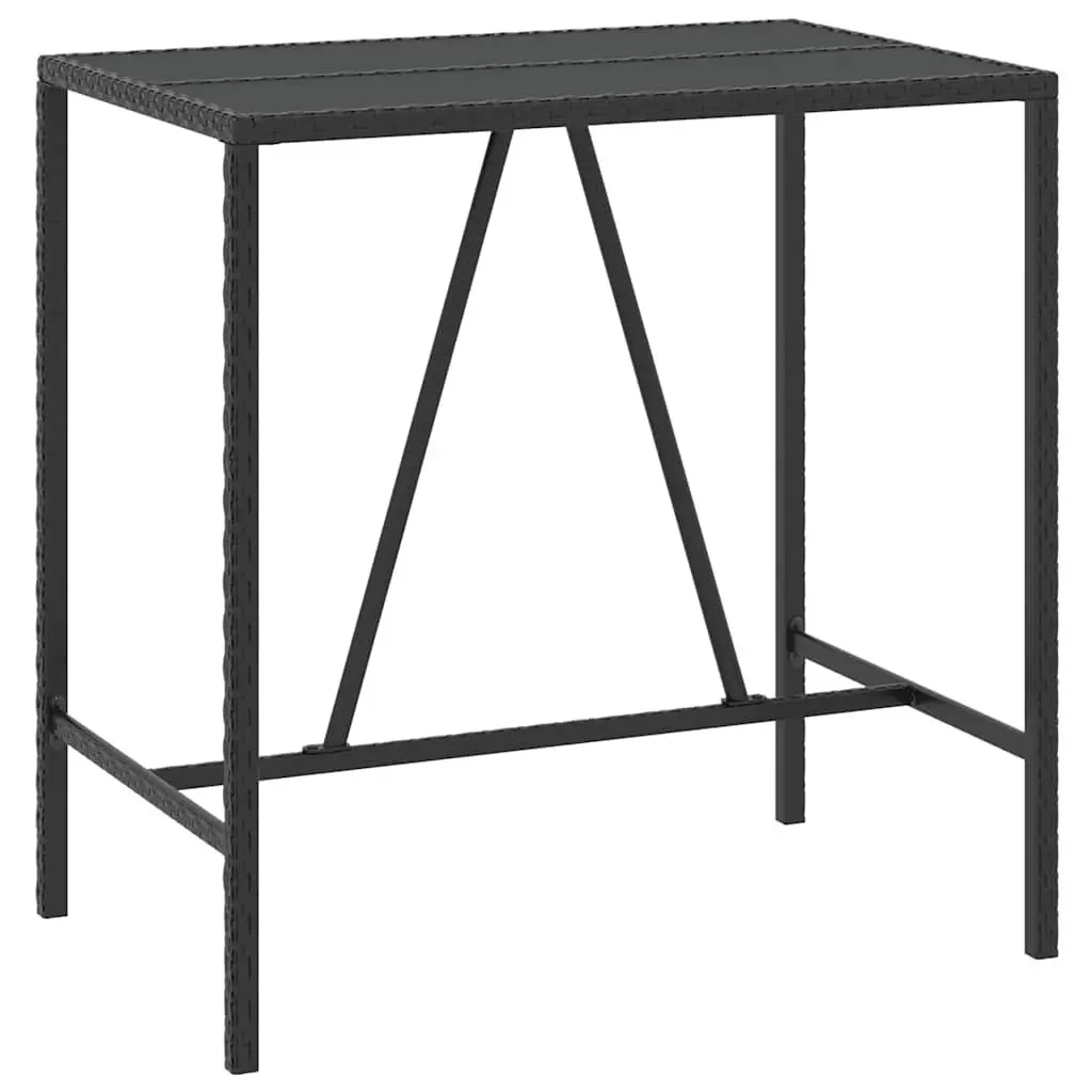 5 Piece Patio Furniture Set Black Cushioned Poly Rattan Outdoor Bar with Tempered Glass Table
