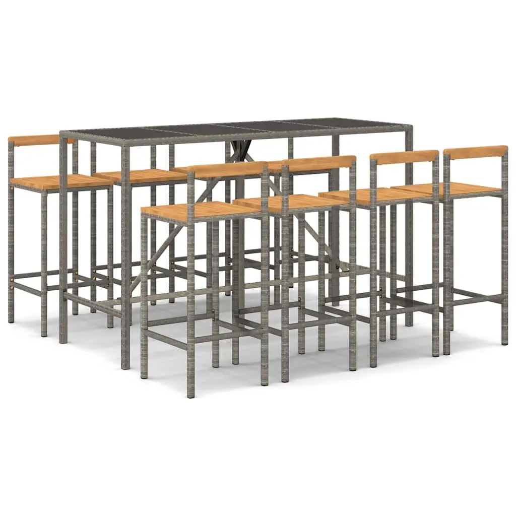 Garden Bar Set 9 Piece Grey PE Rattan Outdoor Furniture Patio Chair Table Set
