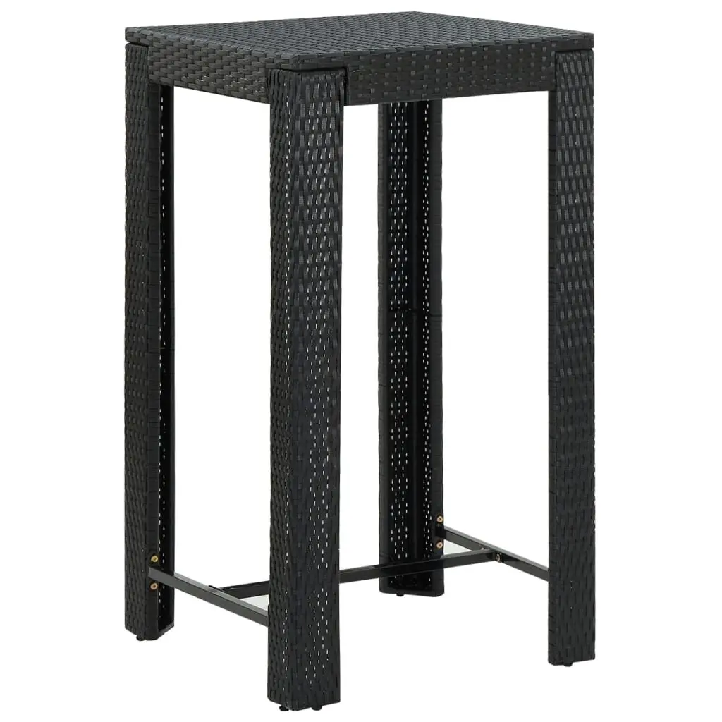 3 Piece Outdoor Bar Set Black PE Rattan Acacia Wood Powder Coated Steel Frame Garden Furniture