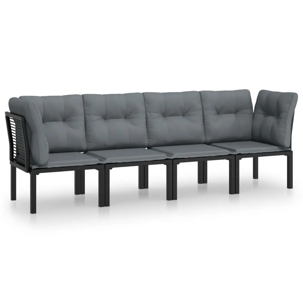 4 Piece Outdoor Lounge Set Poly Rattan Black Grey Patio Furniture