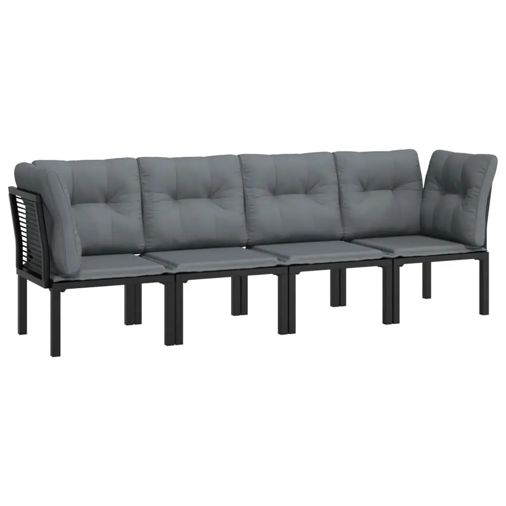 4 Piece Outdoor Lounge Set Poly Rattan Black Grey Patio Furniture