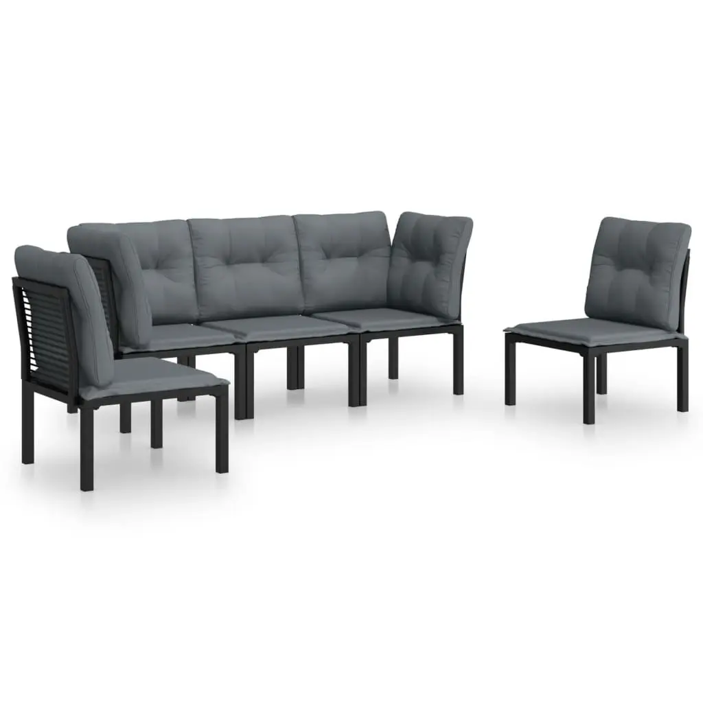 5 Piece Outdoor Garden Lounge Set Black Grey Poly Rattan Patio Furniture