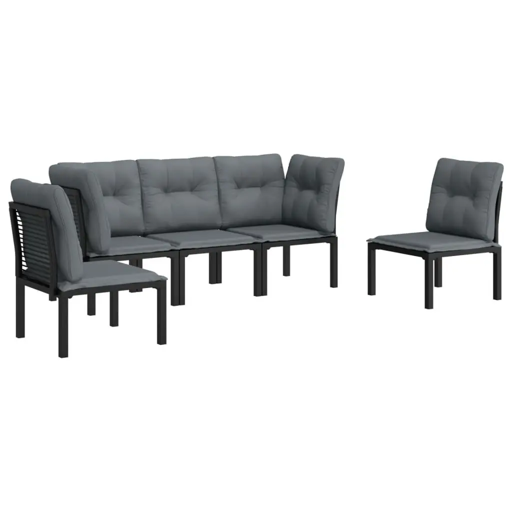 5 Piece Outdoor Garden Lounge Set Black Grey Poly Rattan Patio Furniture