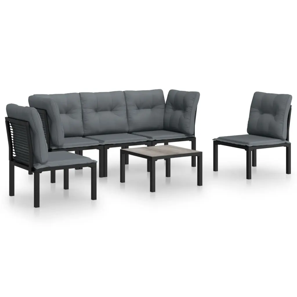 Garden Lounge Set 6 Piece PE Rattan Outdoor Furniture Black Grey Modular Seating