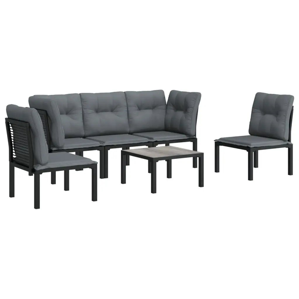 Garden Lounge Set 6 Piece PE Rattan Outdoor Furniture Black Grey Modular Seating