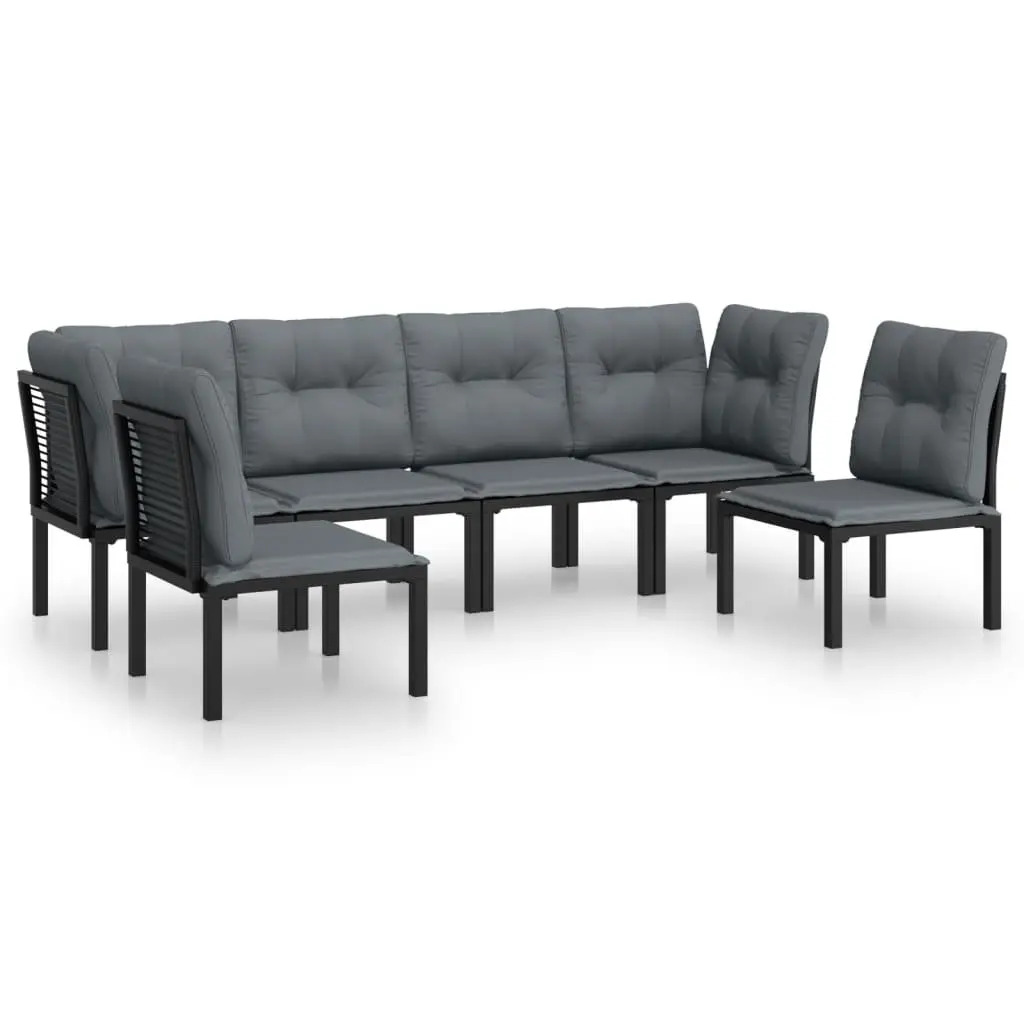 Outdoor Garden Lounge Set 6 Piece Poly Rattan Patio Furniture Black Grey