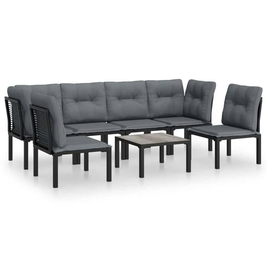 7 Piece Modular Outdoor Lounge Set PE Poly Rattan Black Grey with Powder Coated Steel Frame