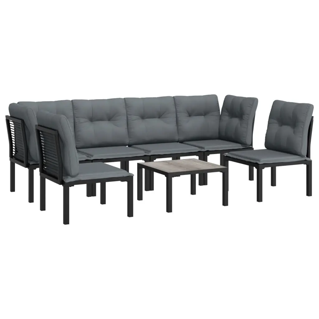 7 Piece Modular Outdoor Lounge Set PE Poly Rattan Black Grey with Powder Coated Steel Frame