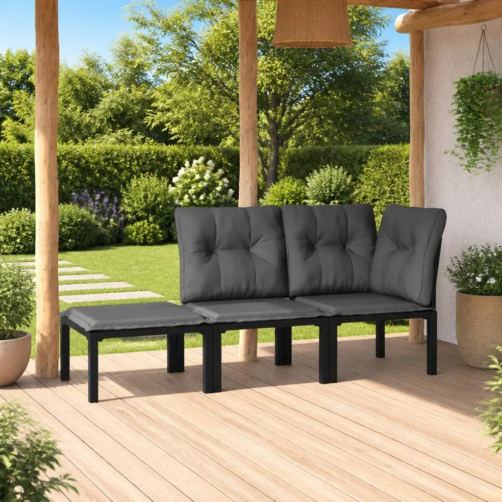 Garden Lounge Set Poly Rattan 3 Piece Outdoor Furniture Black Grey