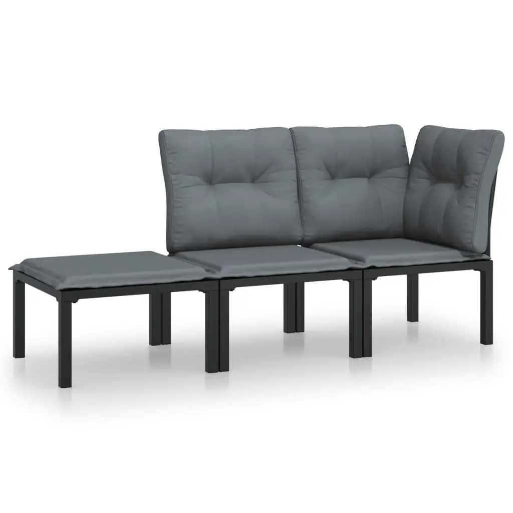 Garden Lounge Set Poly Rattan 3 Piece Outdoor Furniture Black Grey