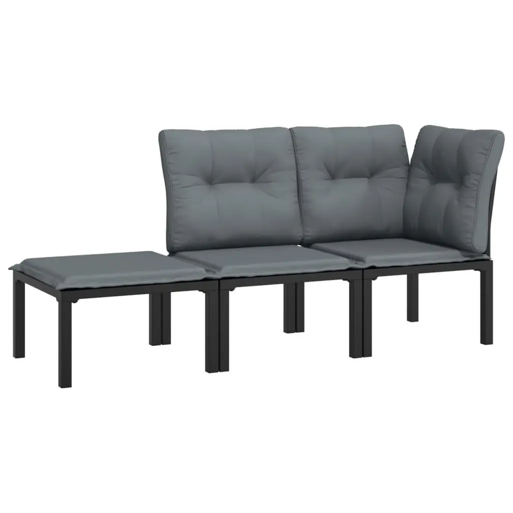Garden Lounge Set Poly Rattan 3 Piece Outdoor Furniture Black Grey