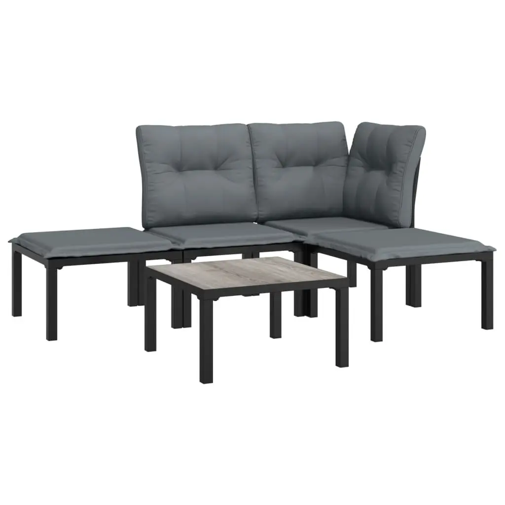 5 Piece Outdoor Garden Lounge Set Black Grey Poly Rattan Patio Furniture