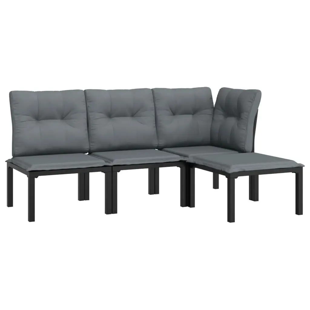 Garden Lounge Set PE Rattan 4 Piece Outdoor Furniture Black and Grey