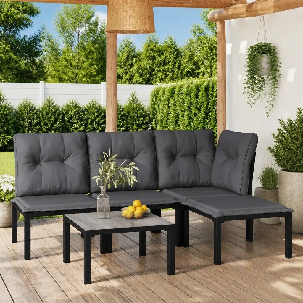 5 Piece Outdoor Lounge Set PE Rattan Black Grey Modular Patio Sofa Furniture