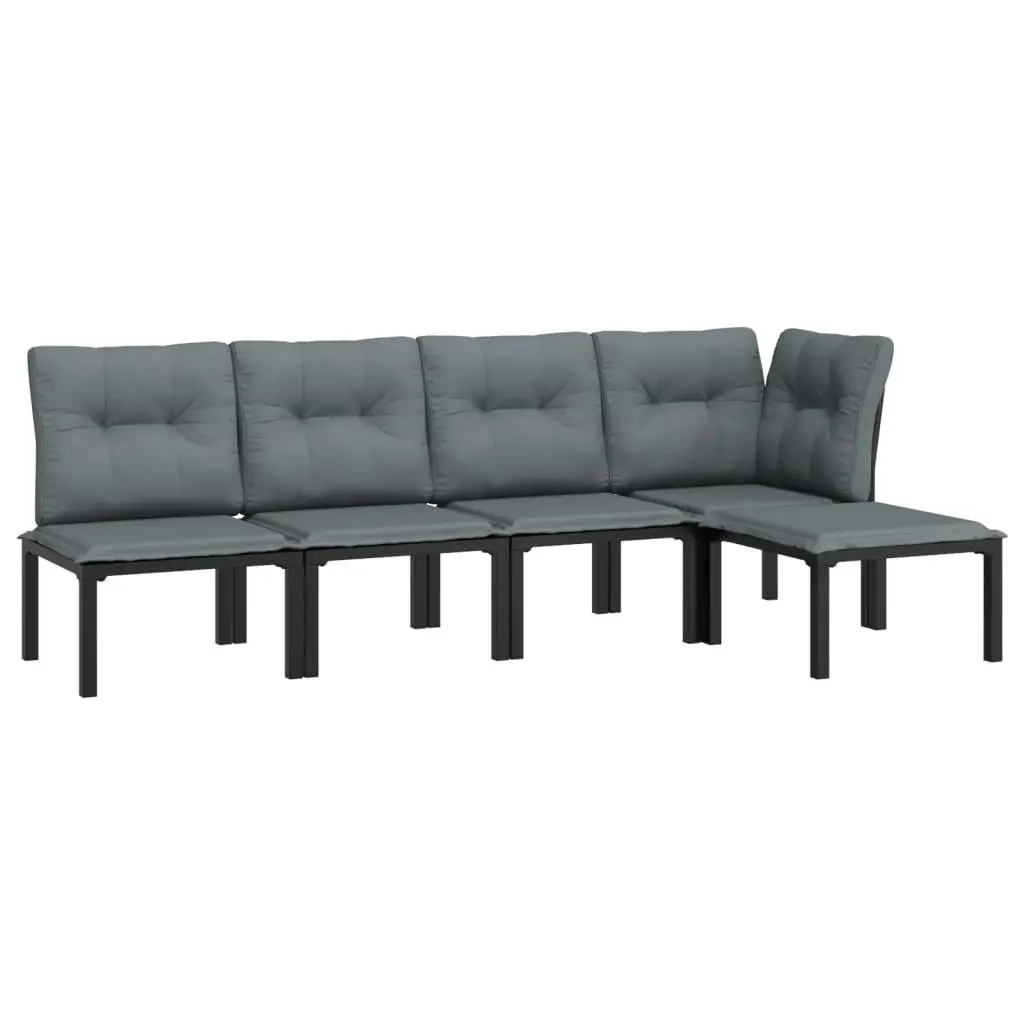 5 Piece Outdoor Garden Lounge Set PE Poly Rattan Black Grey Sofa Furniture