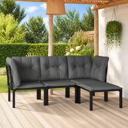 4 Piece Outdoor Garden Lounge Set Black Grey Poly Rattan Patio Furniture Sofa