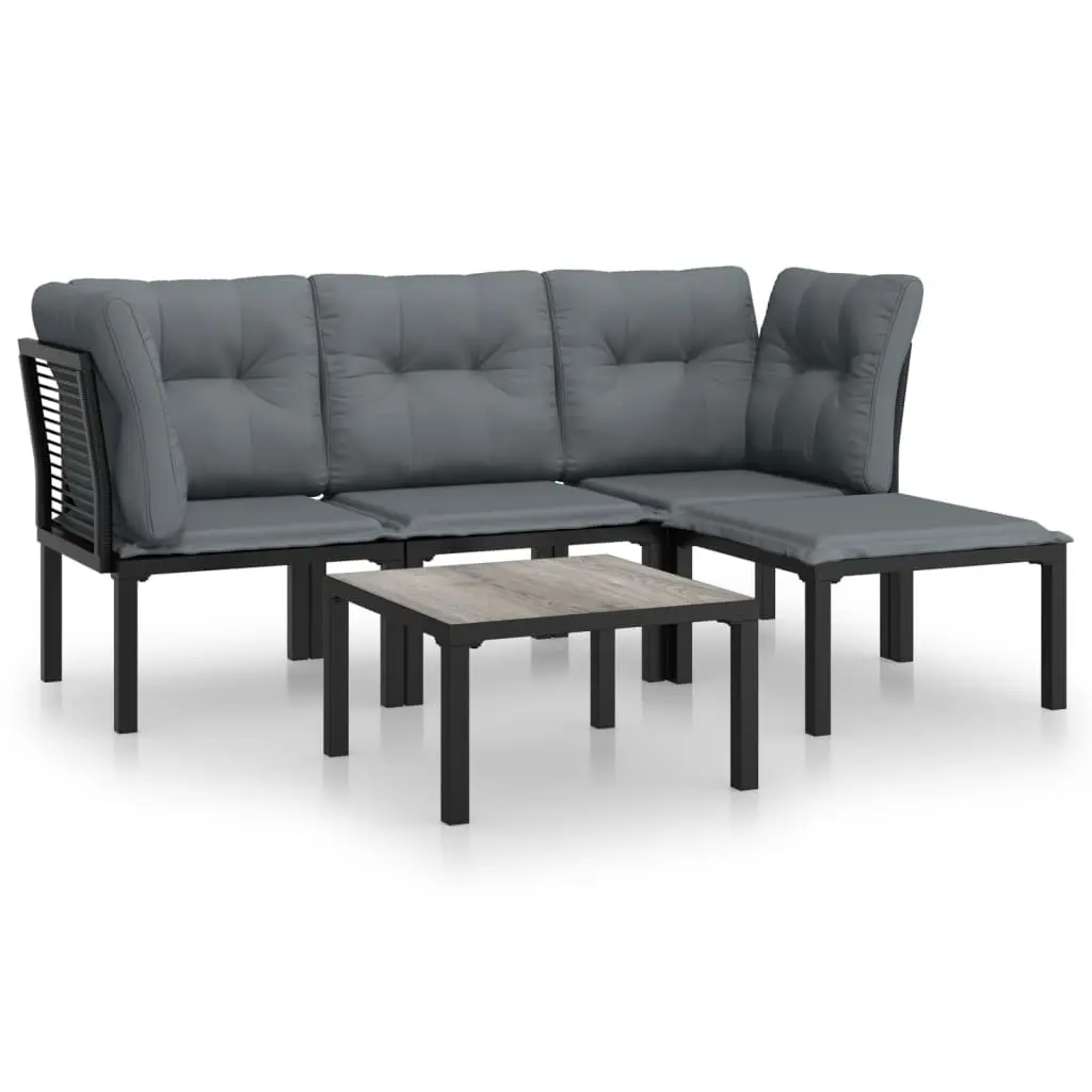 5 Piece Modular Patio Sofa Set Poly Rattan Outdoor Furniture Grey Black Weather Resistant with Coffee Table and Footstool