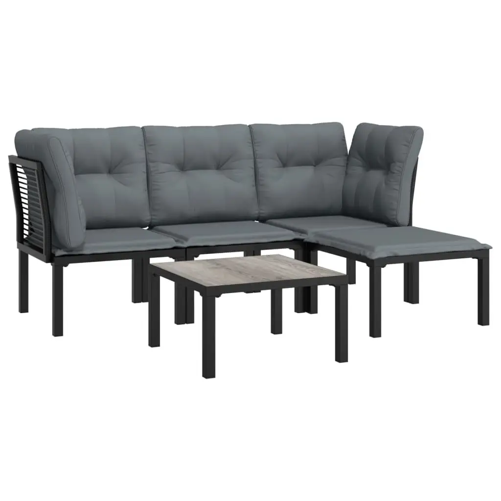 5 Piece Modular Patio Sofa Set Poly Rattan Outdoor Furniture Grey Black Weather Resistant with Coffee Table and Footstool