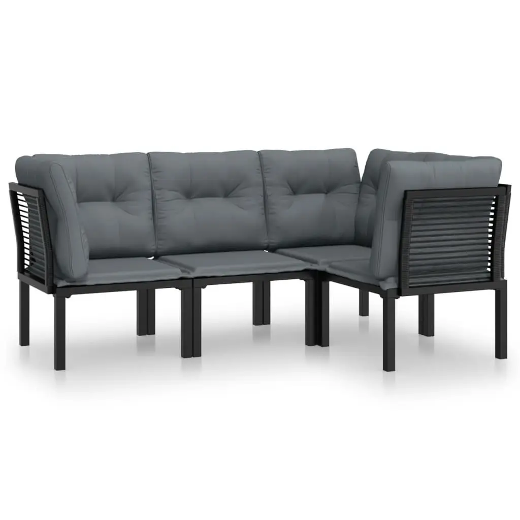 4 Piece Garden Lounge Set PE Rattan Powder Coated Steel Black Grey Outdoor Furniture