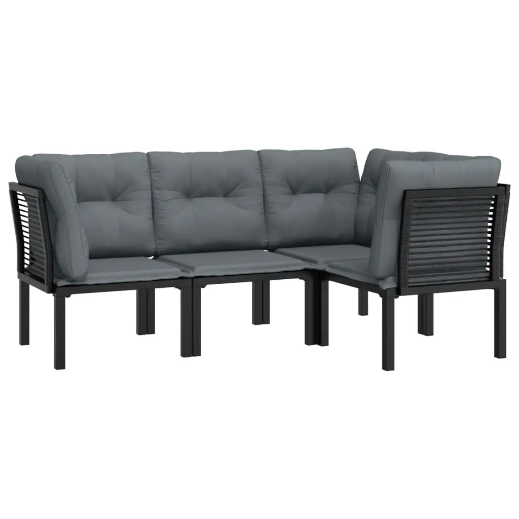 4 Piece Garden Lounge Set PE Rattan Powder Coated Steel Black Grey Outdoor Furniture