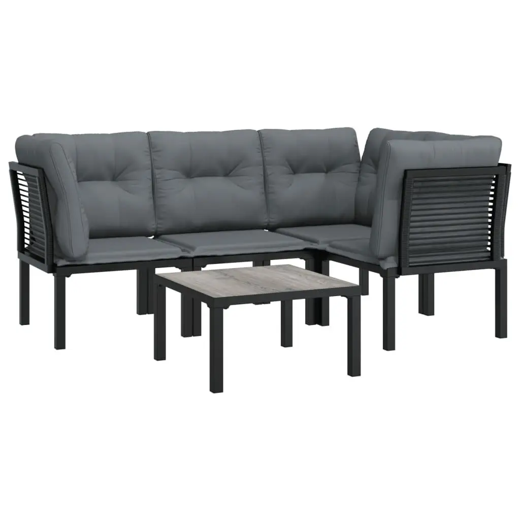 5 Piece Outdoor Lounge Set Poly Rattan Black Grey Modular Patio Furniture
