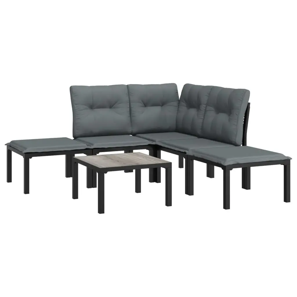 6 Piece Outdoor Garden Lounge Set Poly Rattan Black Grey Furniture Patio Seating