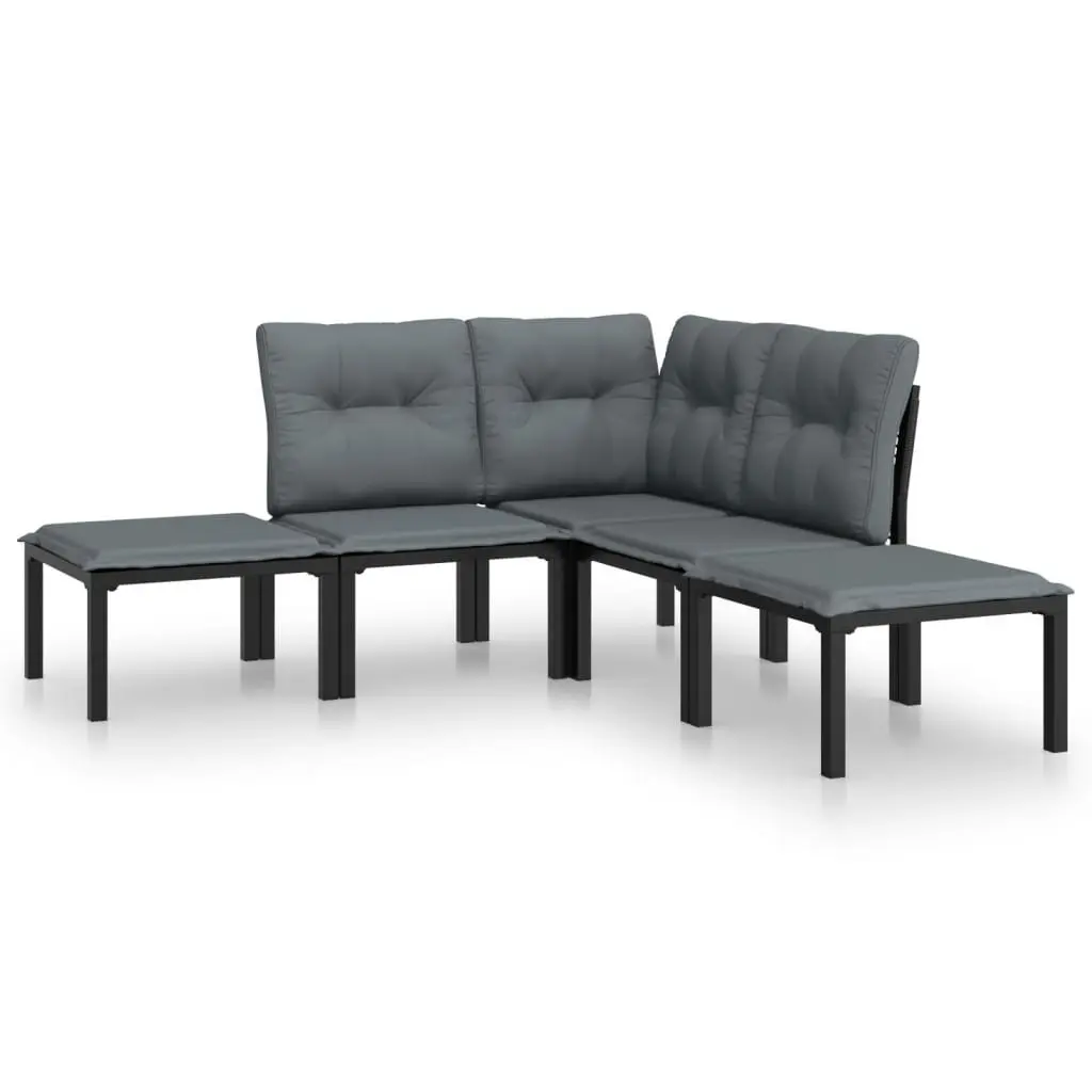 Garden Lounge Set Modular 5 Piece Outdoor Patio Furniture Black Grey PE Rattan