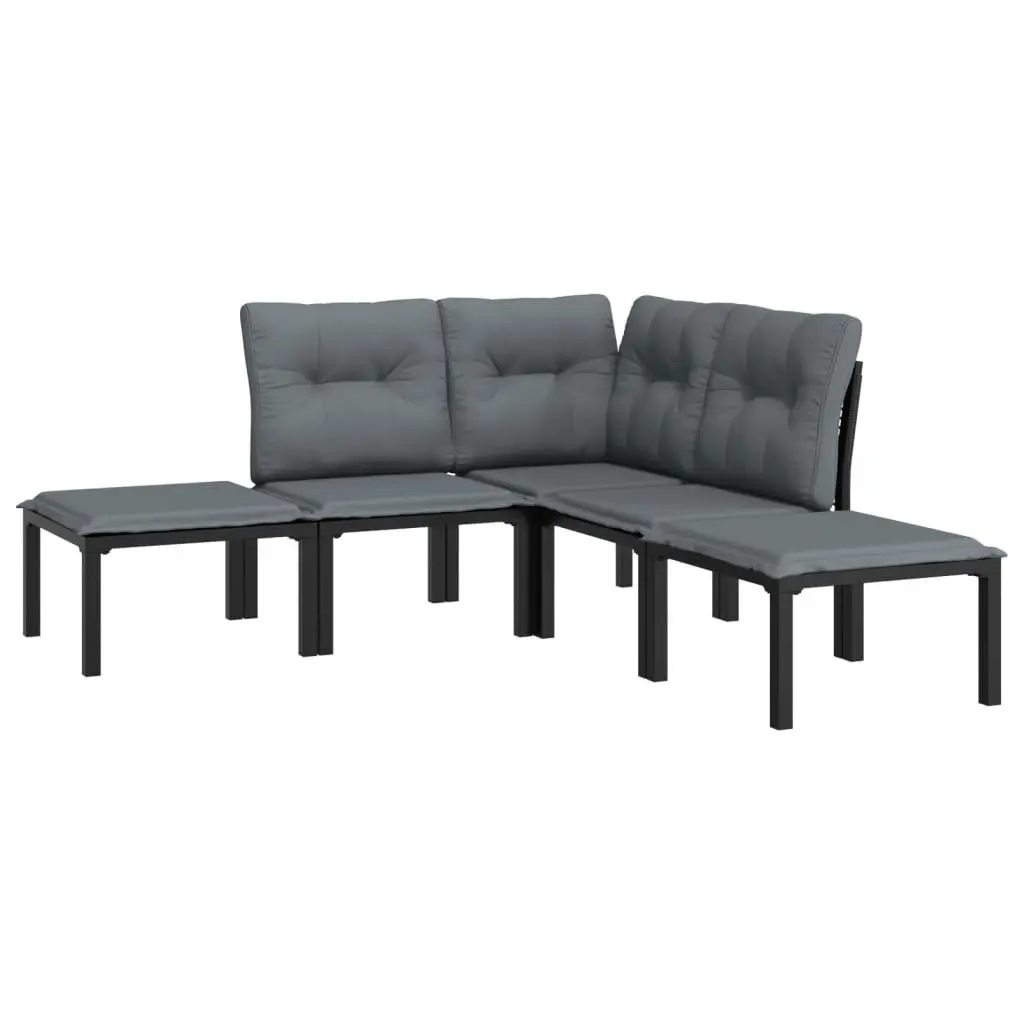Garden Lounge Set Modular 5 Piece Outdoor Patio Furniture Black Grey PE Rattan