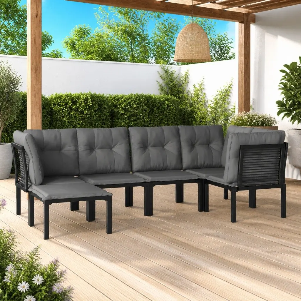 6 Piece Garden Lounge Set Modular Outdoor Furniture PE Rattan Powder Coated Steel Black Grey