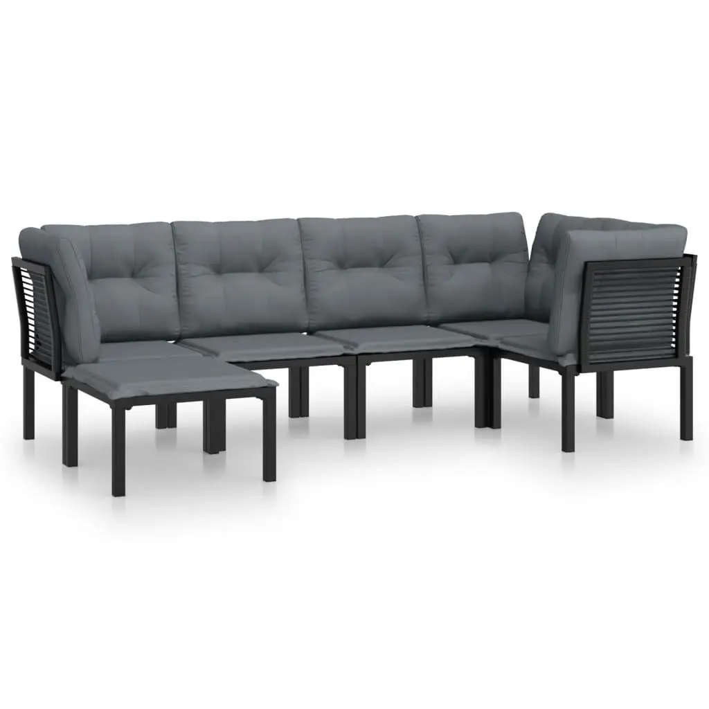 6 Piece Garden Lounge Set Modular Outdoor Furniture PE Rattan Powder Coated Steel Black Grey