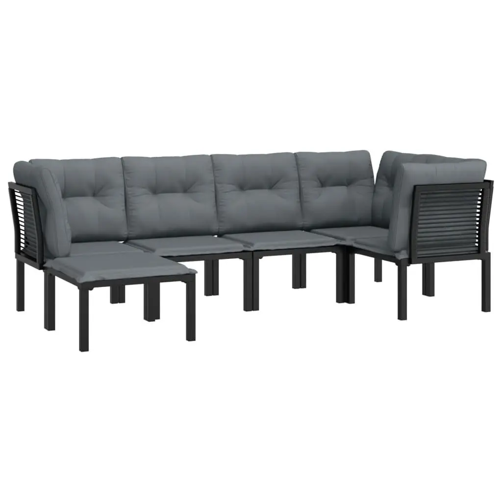6 Piece Garden Lounge Set Modular Outdoor Furniture PE Rattan Powder Coated Steel Black Grey