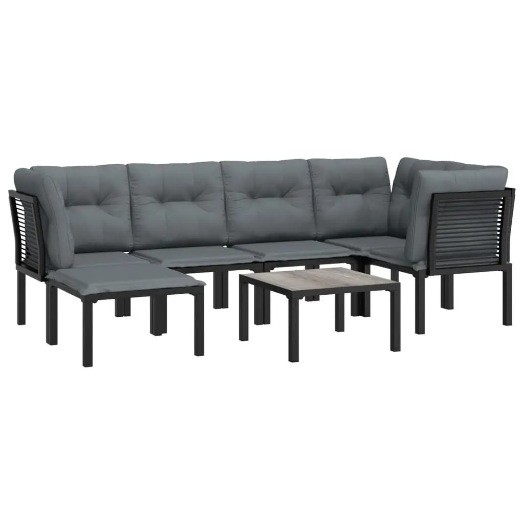 7 Piece Outdoor Garden Lounge Set Black Grey Poly Rattan Patio Furniture