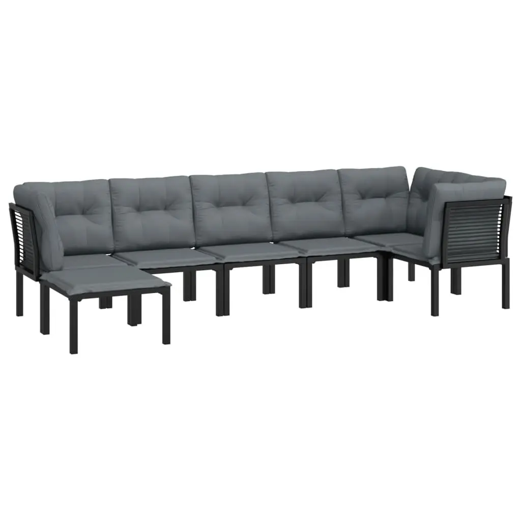 7 Piece Outdoor Garden Lounge Set Poly Rattan Steel Frame Black Grey