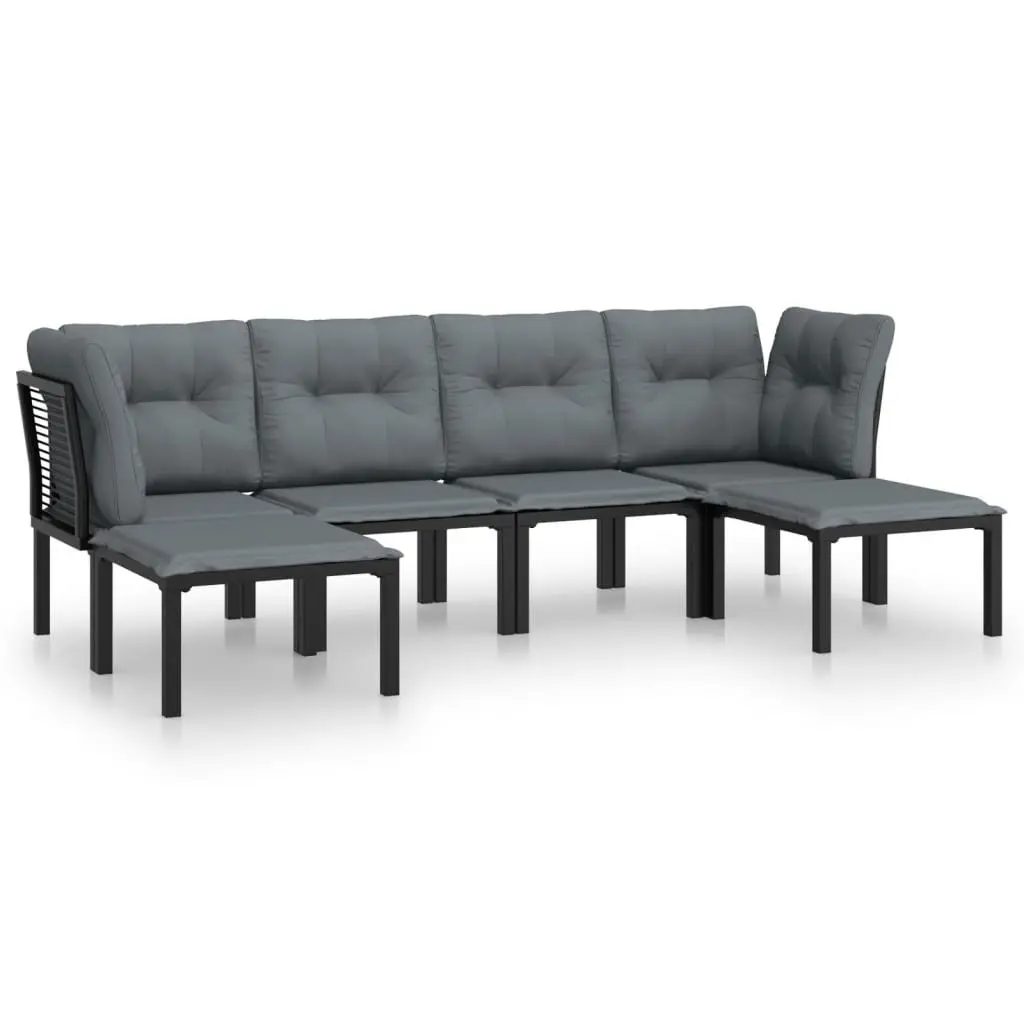 6 Piece Garden Lounge Set Poly Rattan Outdoor Furniture Black Grey