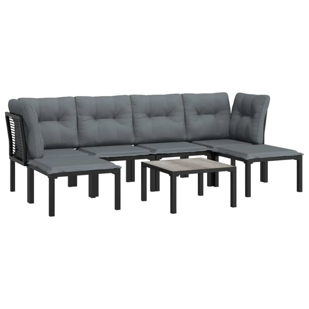 7 Piece Outdoor Garden Lounge Set Poly Rattan Black Grey Modular Patio Furniture