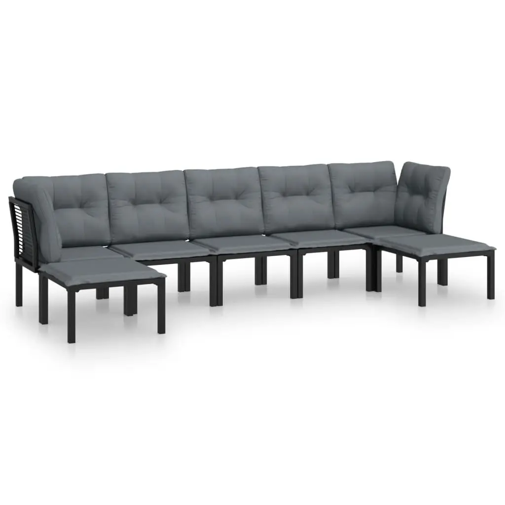 7 Piece Outdoor Garden Lounge Set PE Rattan Modular Black Grey