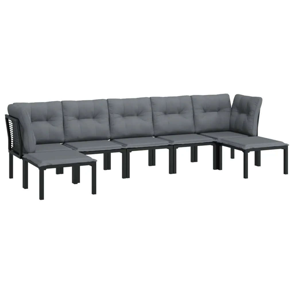 7 Piece Outdoor Garden Lounge Set PE Rattan Modular Black Grey