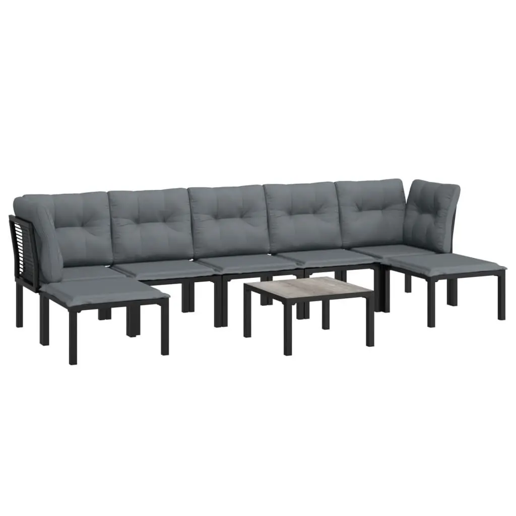 Outdoor Garden Lounge Set 8 Piece Black Grey Poly Rattan Furniture Patio Sofa