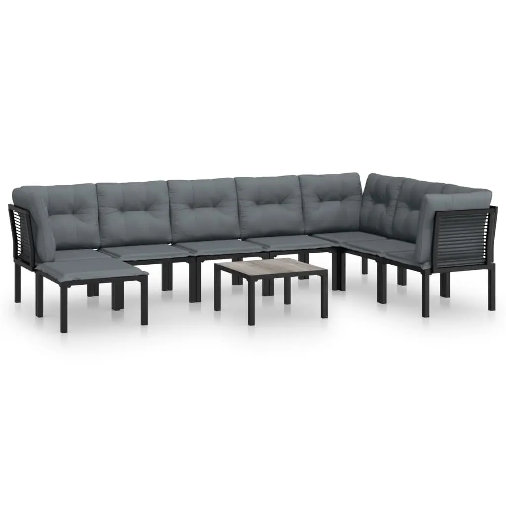Garden Lounge Set 9 Piece PE Rattan Modular Outdoor Furniture Black Grey