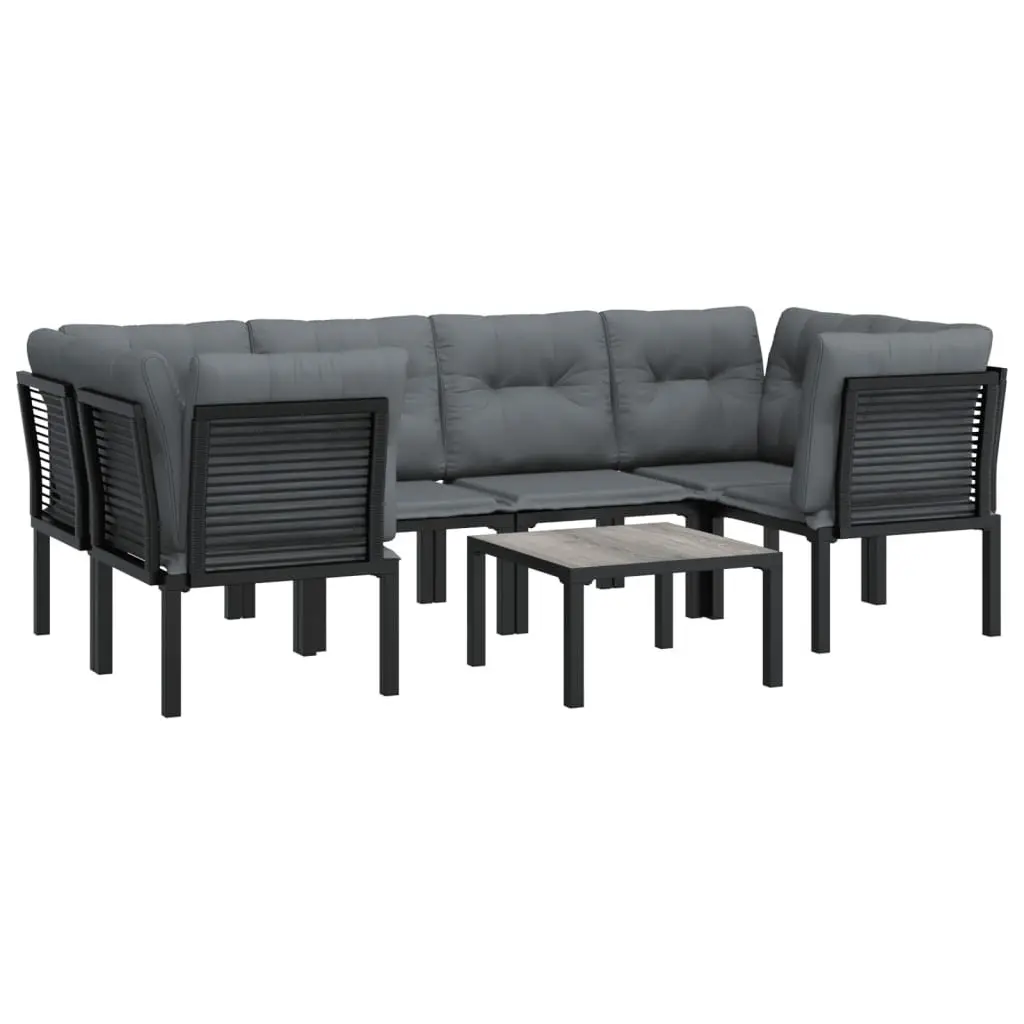 Garden Lounge Set 7 Piece Modular Outdoor Furniture Black Grey PE Rattan