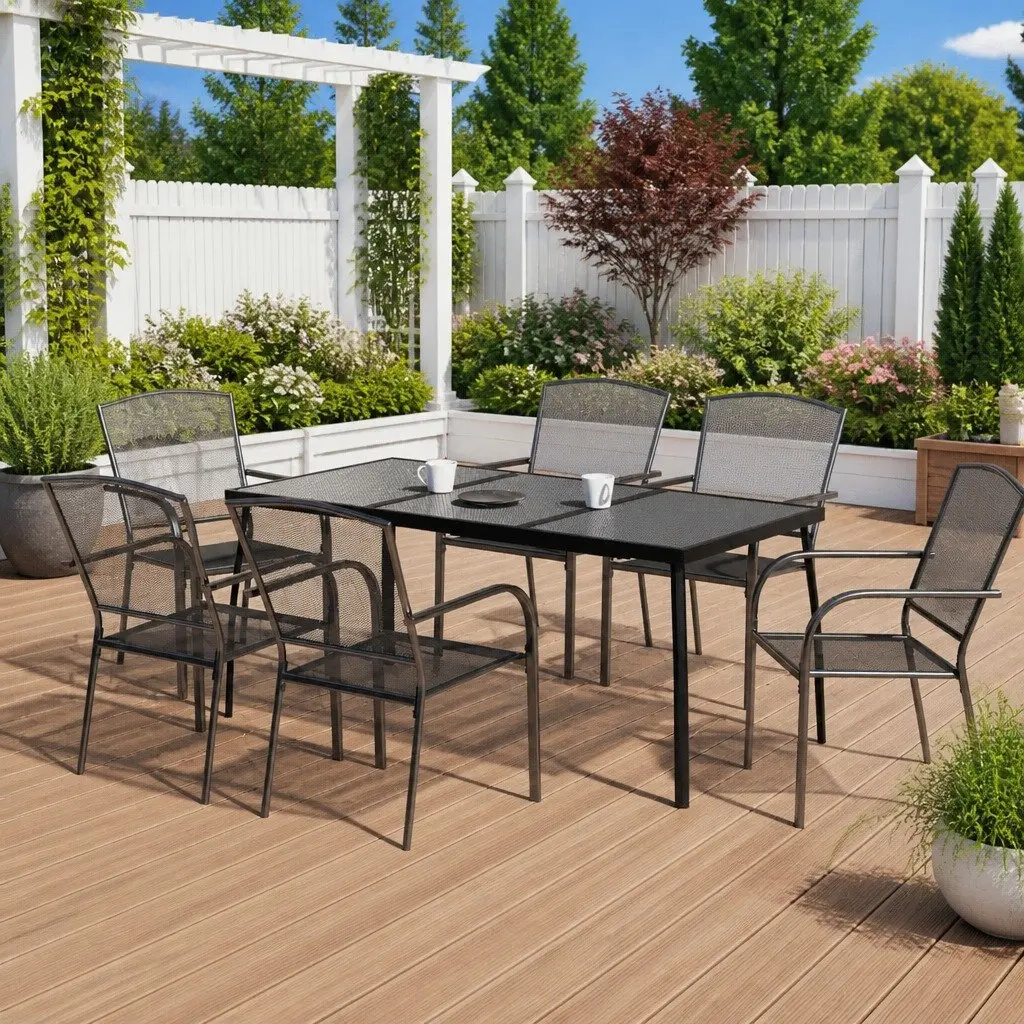 Garden Dining Set 7 Piece Outdoor Furniture Steel Frame Anthracite Patio Chairs