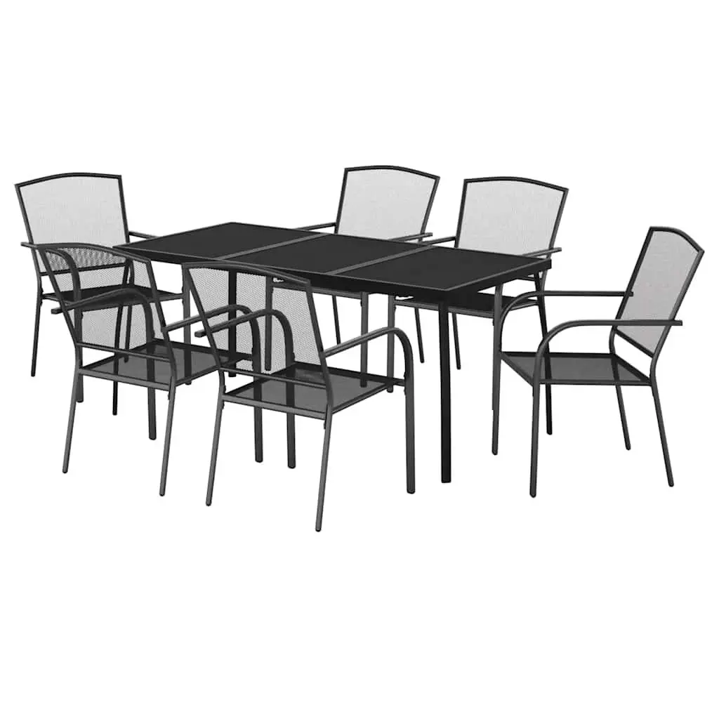 Garden Dining Set 7 Piece Outdoor Furniture Steel Frame Anthracite Patio Chairs