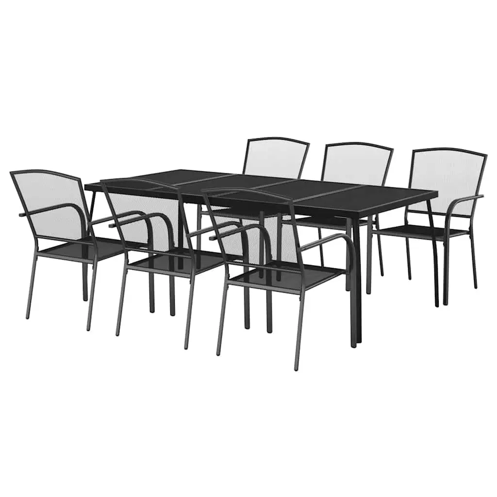 Outdoor Dining Set Steel 7 Piece Anthracite Garden Furniture Patio Table Chairs