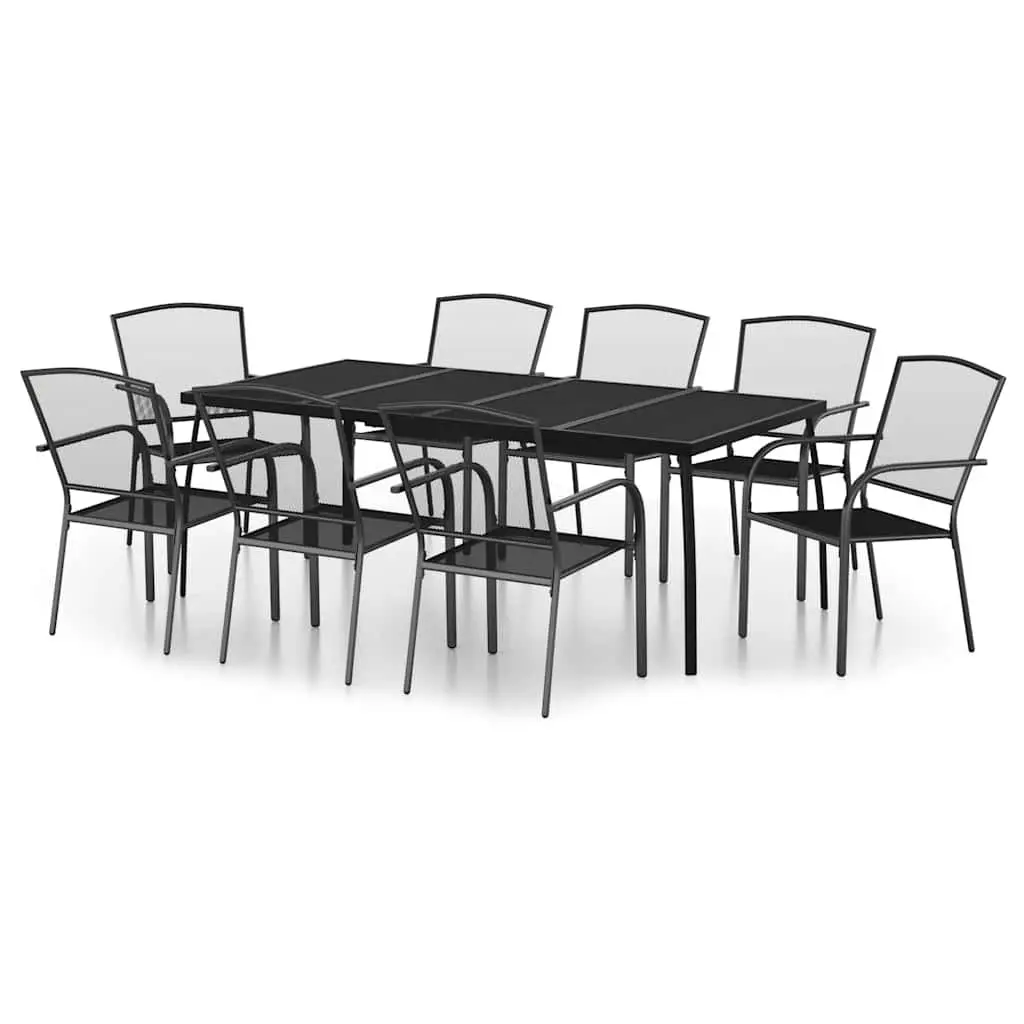 Outdoor Dining Set Steel Frame 9 Piece Anthracite Stackable Garden Furniture