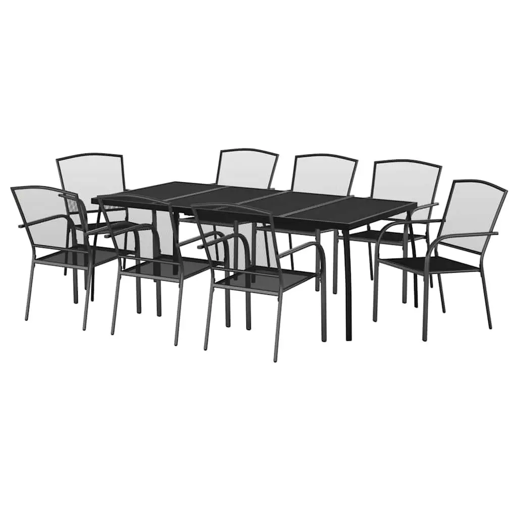 Outdoor Dining Set Steel Frame 9 Piece Anthracite Stackable Garden Furniture