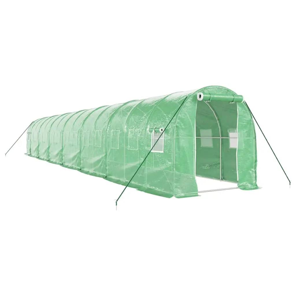 Greenhouse 28m² Steel Frame Green 14x2x2m UV-Resistant PE Cover Garden Plant